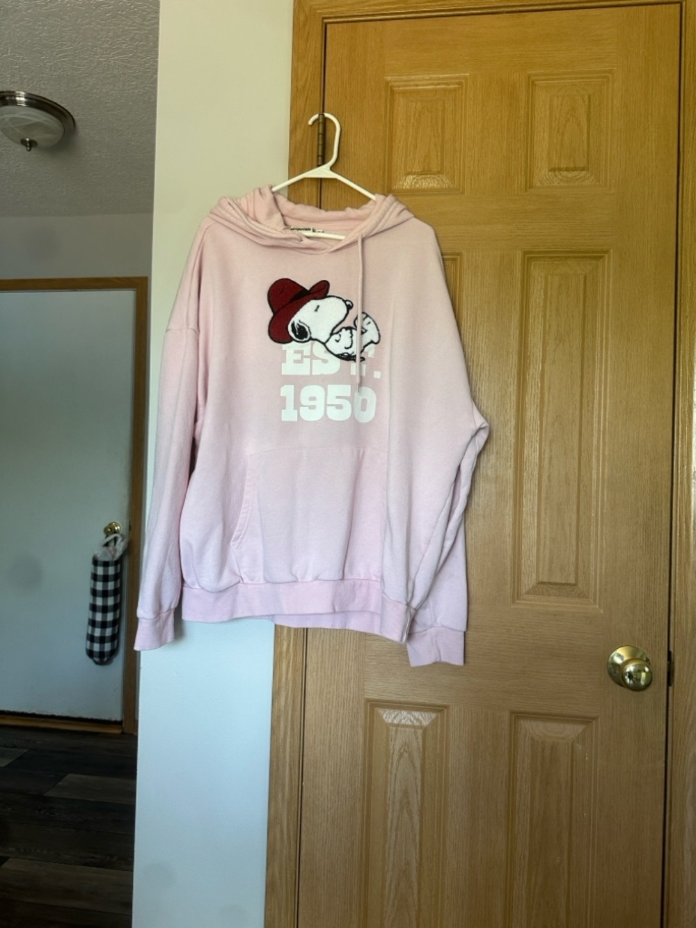 Aeropostale Pink Snoopy Hoodie with Red Hat Graphic